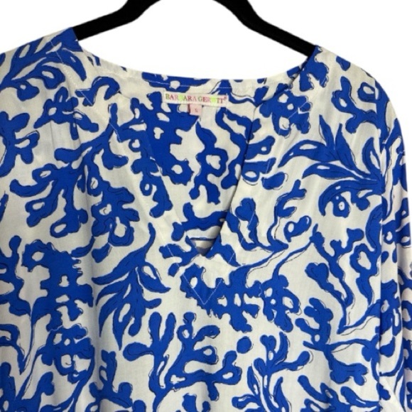 Barbara Gerwit Blue White Coral Print Tunic Top Small - Picture 2 of 10